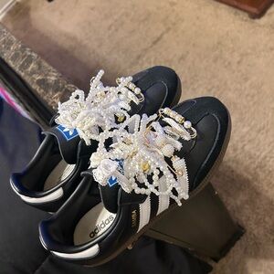 Custom Adidas Samba Black Sneakers | Pearl & Lace Detail